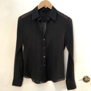 Black Long Sleeve Sheer Blouse Button Down - Size ‘P’